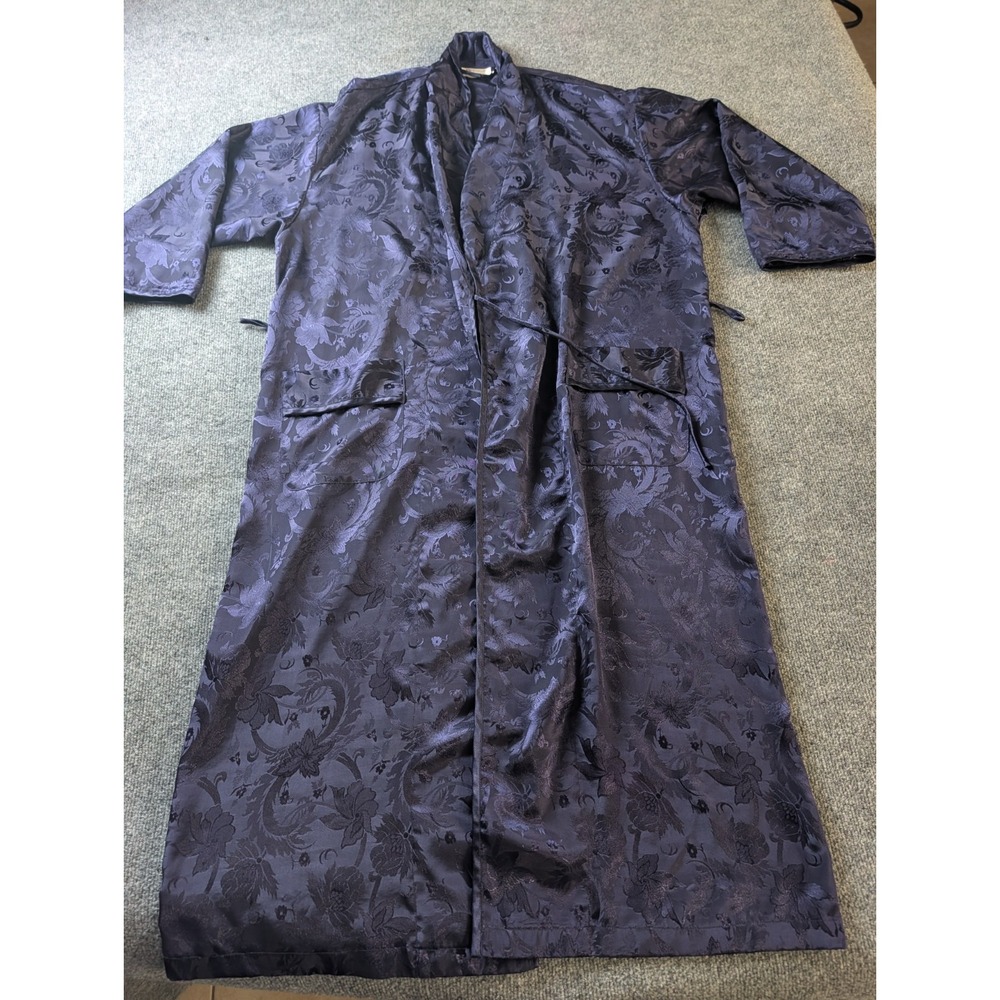 Vintage Victoria's Secret Jacquard Robe Long Floral Satin Kimono M/L Purple 90s